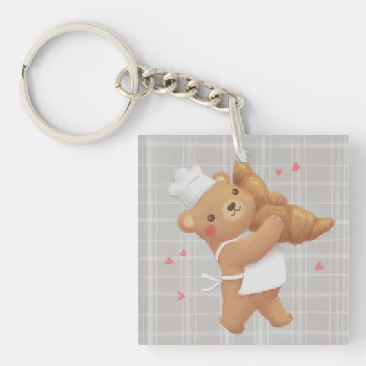 Teddy de bakker met croissant sleutelhanger (Voorkant)