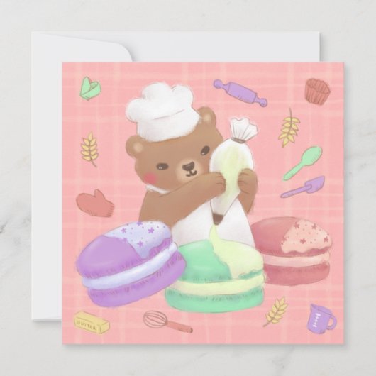 Teddy de bakker met macarons kaart (Voorkant)