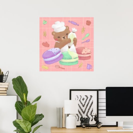 Teddy de bakker met macarons poster (Thuiskantoor)
