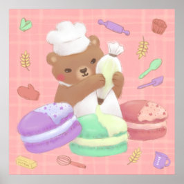 Teddy de bakker met macarons poster