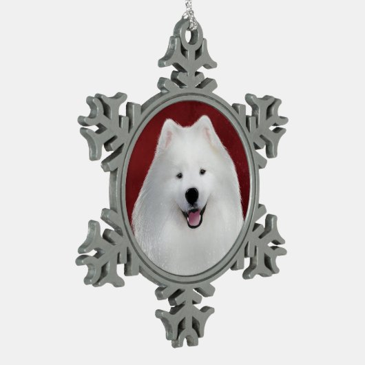 Teddy de Samojeed Tin Sneeuwvlok Ornament (Links)