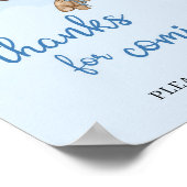 Teddy draagt blauwe ivoorballons bedankt voor koms poster (Hoek)