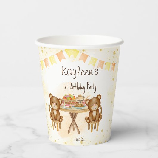 Teddy draagt een picknick-feest papieren bekers (Achterkant)