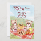 Teddy draagt picknick op verjaardagsfeest kaart (Voorkant)