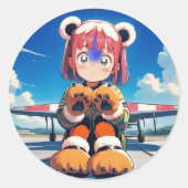 Teddy Ears op de Tarmac Ronde Sticker (Voorkant)