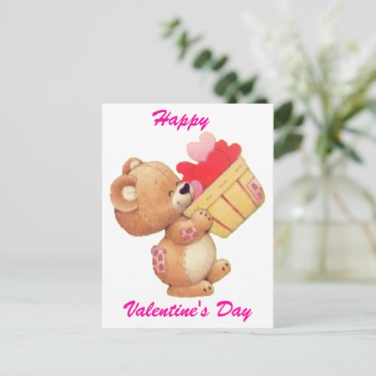 Teddy en een mand van harten feestdagenkaart (Staand voorkant)