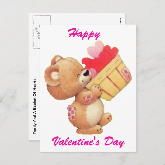 Teddy en een mand van harten feestdagenkaart (Voorkant / Achterkant)