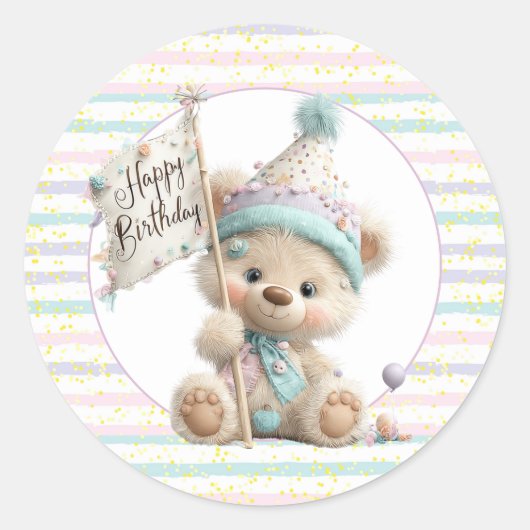 Teddy Flag Birthday Ronde Sticker (Voorkant)