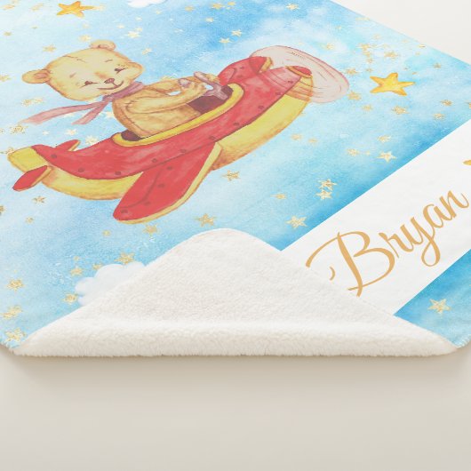 *~* Teddy Flying Air Plane Stars Moon Clouds Sherpa Deken (3/4)