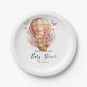Teddy Girl Foral hot air ballonroze Papieren Bordje (Voorkant)