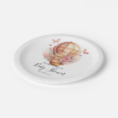 Teddy Girl Foral hot air ballonroze Papieren Bordje (Gekanteld)