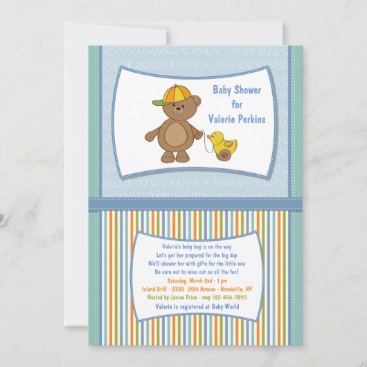 Teddy Guy Baby Shower Uitnodiging (Voorkant)