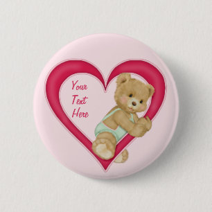 Teddy Heart - Aanpassen Ronde Button 5,7 Cm