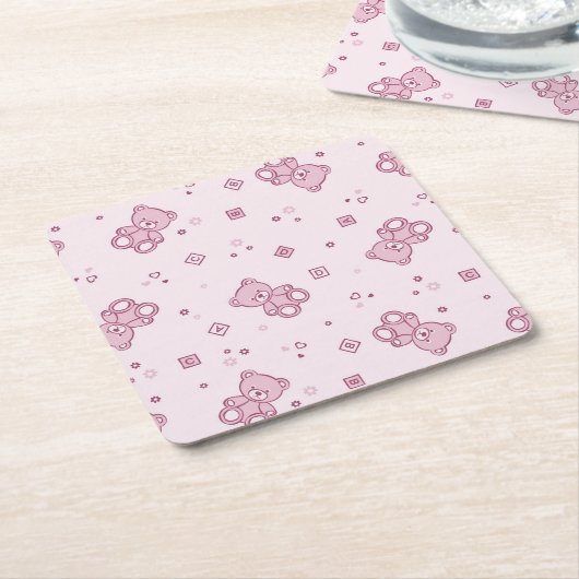 Teddy heeft achtergrond Roze Kartonnen Onderzetters (Schuin)