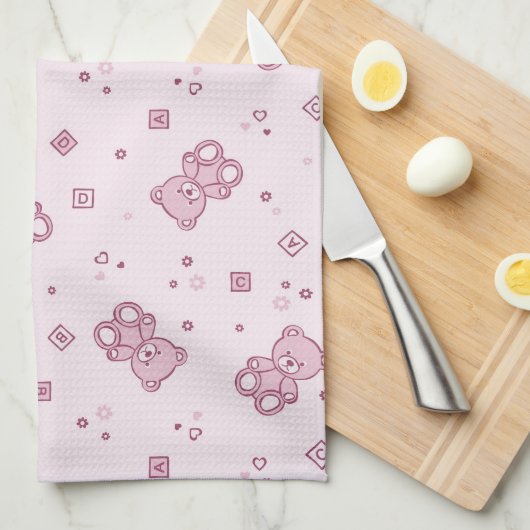 Teddy heeft achtergrond Roze Theedoek (Quarter Fold)