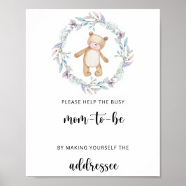 Teddy helpt de drukbezette aanstaande moeder een e poster