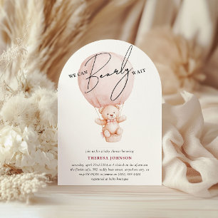 Teddy Hete Luchtballon Bearly Wait Girl Baby showe Kaart