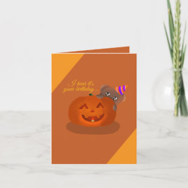 Teddy Hiding Behind a Pumpkin Birthday Card Feestdagen Kaart