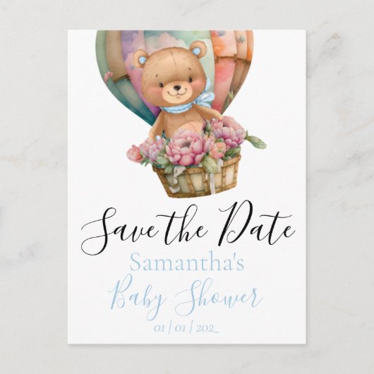 Teddy Hot Air Ballon Baby shower Save the Date Briefkaart (Voorkant)