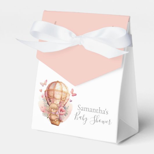 Teddy Hot Air Ballon Pink Barly Wave Box Bedankdoosjes (Voorkant Zijde)