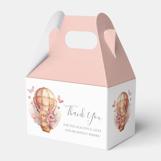 Teddy Hot Air Ballon Pink Favor Box Bedankdoosjes (Voorkant Zijde)