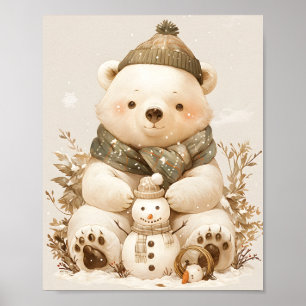 Teddy Ijsbeer & Sneeuwman Kinderkamer Muur Kunst P Poster