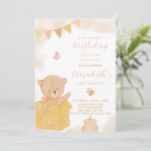 Teddy in Box Uitnodiging voor verjaardag (Staand voorkant)
