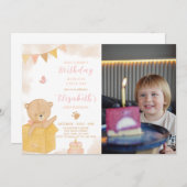 Teddy in Box Verjaardagsuitnodiging met foto Kaart (Voorkant / Achterkant)