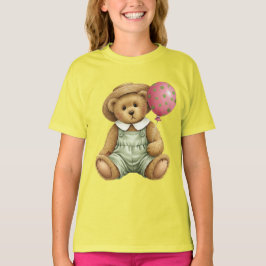 Teddy in een fluwelen jumpsuit met een ballon t-shirt