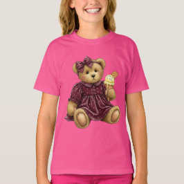 Teddy in een fluwelen jurk met ijs t-shirt