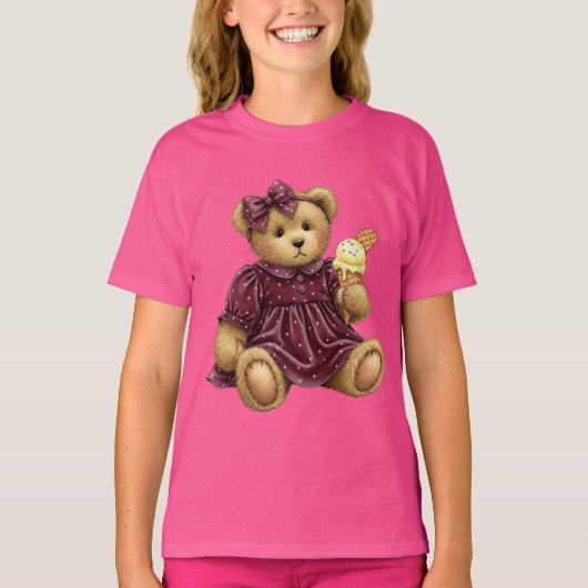Teddy in een fluwelen jurk met ijs t-shirt (Voorkant)