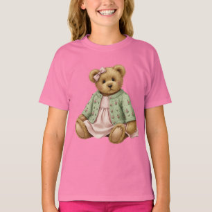 Teddy in een roze jurk en groen vest