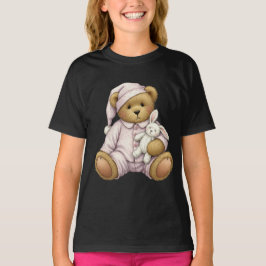 Teddy in een roze pyjama met een pluche konijn t-shirt