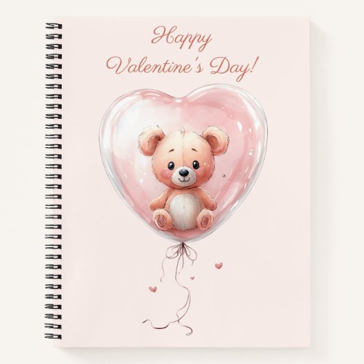 Teddy in Heart Balloon Valentines Design Notitieboek (Voorkant)