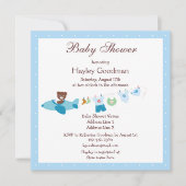 Teddy in Plane & Clothesline Blue Baby shower Kaart (Voorkant)