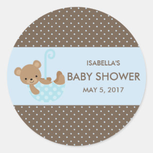 Teddy in Umbrella (blauw) Favor Bag stickers