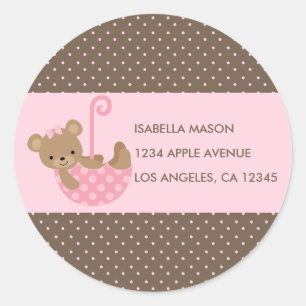 Teddy in Umbrella (roze) Return Address Labels