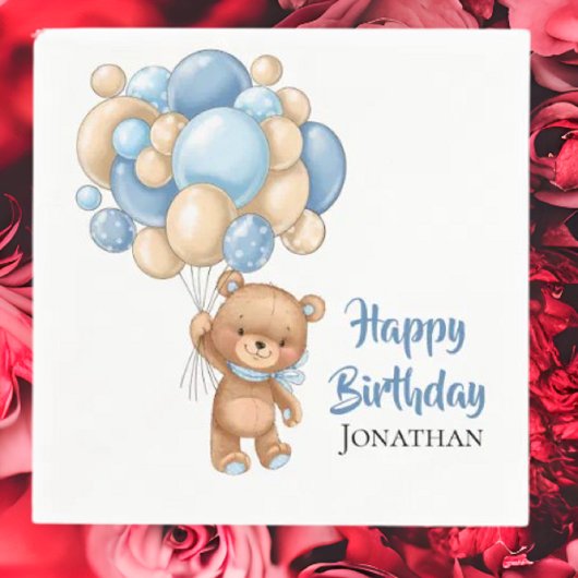 Teddy Jongen Gelukkige Verjaardag - Wit Servet