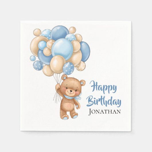 Teddy Jongen Gelukkige Verjaardag - Wit Servet (Voorkant)
