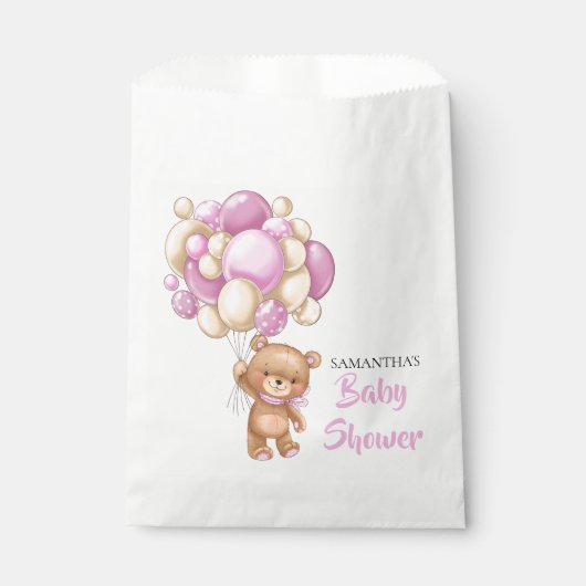 Teddy Meisje Baby shower - Wit Bedankzakje (Voorkant)