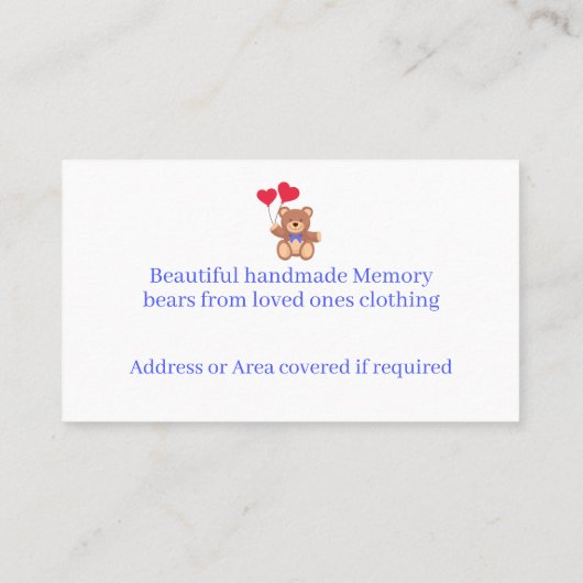 Teddy Memory-Beer Visitekaartje (Achterkant)