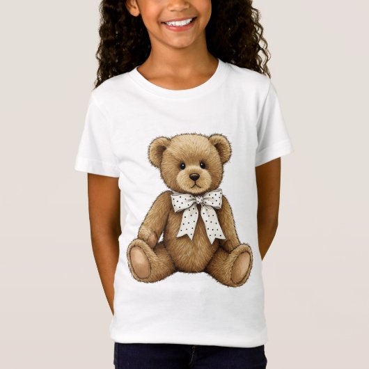 Teddy met een witte Polka Dot Bow T-shirt (Voorkant)
