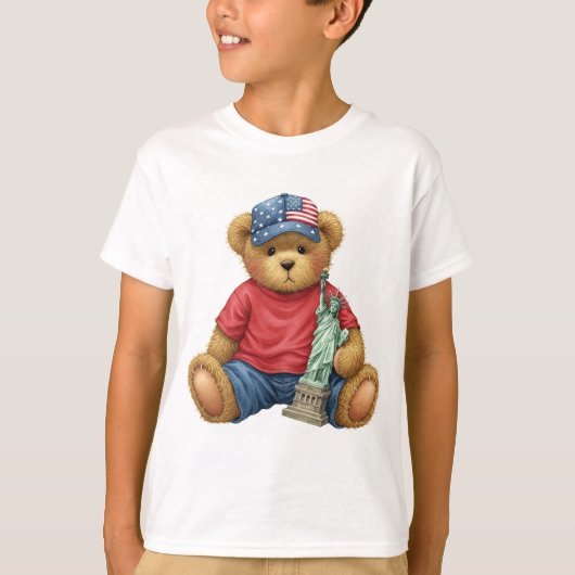 Teddy met het Vrijheidsbeeld van Natasha Us T-shirt (Voorkant)