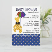 Teddy met Umbrella Baby shower Kaart (Staand voorkant)