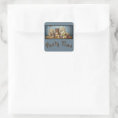 Teddy met vrienden vierkante sticker (Tas)