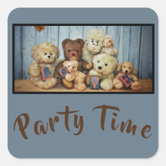 Teddy met vrienden vierkante sticker (Voorkant)