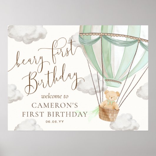 Teddy Mint Hete Luchtballon Beary Eerste Verjaarda Poster (Voorkant)