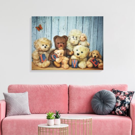 Teddy mit Freunde Canvas Afdruk (Insitu (Woonkamer))