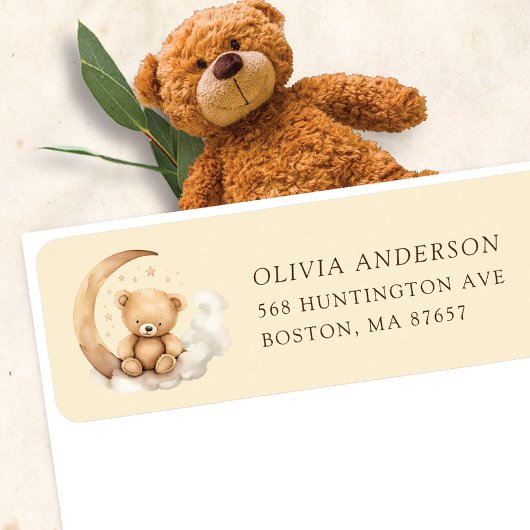 Teddy Moon Baby shower adreslabel Etiket