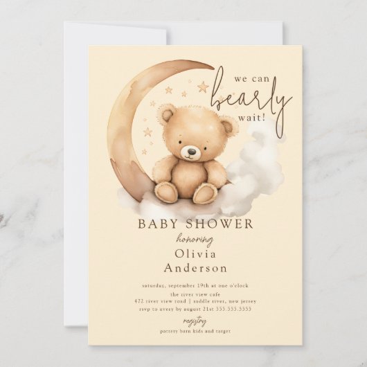 Teddy Moon-Baby shower Kaart (Voorkant)